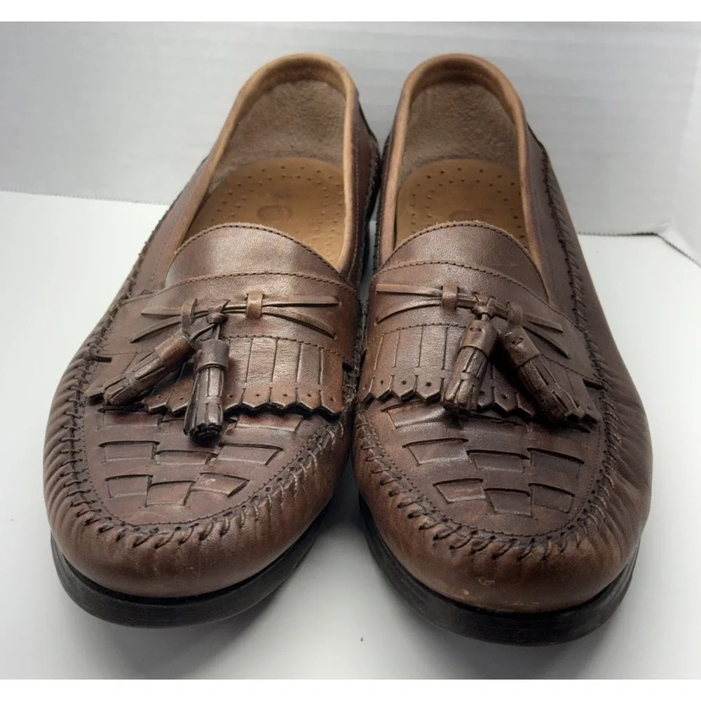 Earth Shoe Dale Men's Size 9 D Brown Leather Slip On‎ Tasseled Loafer Flats